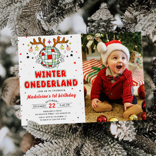 Invitation Winter Onederland Retro Noël Anniversaire Photo