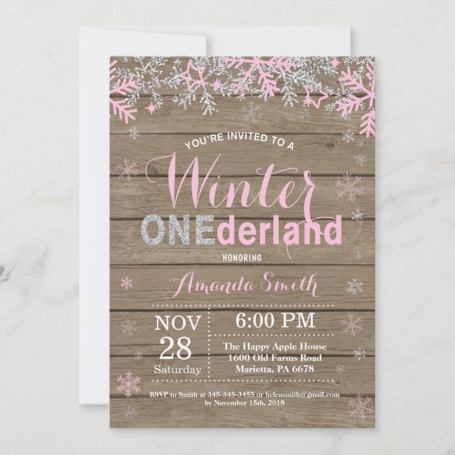 Invitation Winter Onederland Rose Silver Girl 1er anniversair (Devant)