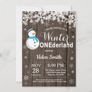 Invitation Winter Onederland Russe Snowman Boy 1er Anniversai