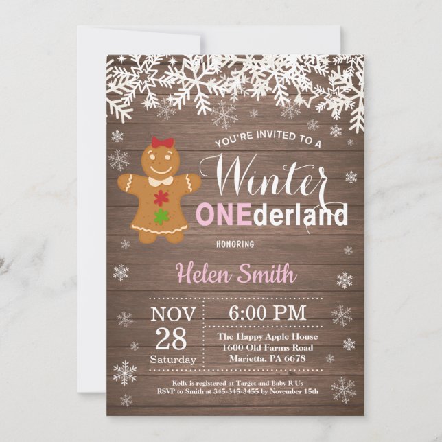 Invitation Winter Onederland Rustic Girl 1er anniversaire (Devant)