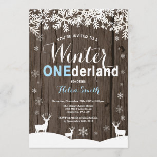 Invitation Winter Onederland Rustic Wood Boy 1er Anniversaire