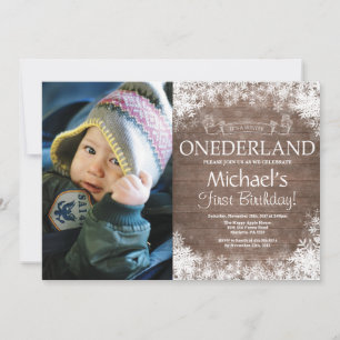 Invitation Winter Onederland Rustique 1er anniversaire Photo