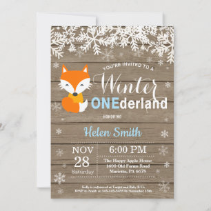 Invitation Winter Onederland Rustique Fox garçon 1er annivers