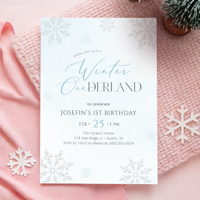 Invitation Winter Onederland Silver Blue Glitter 1st Birthday (Créateur téléchargé)