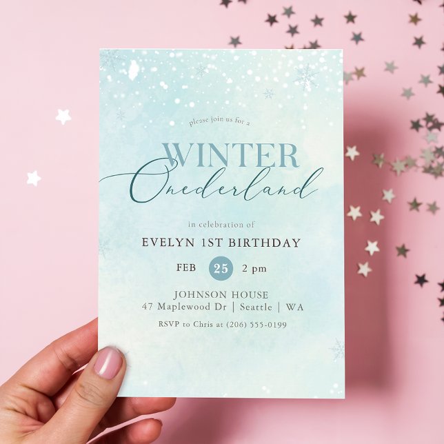 Invitation Winter Onederland Silver Glitter Baby 1st Birthday (Créateur téléchargé)