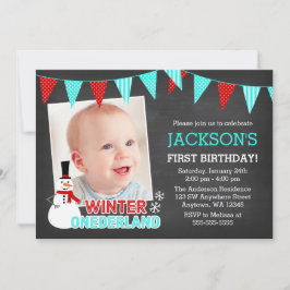 Invitation Winter Onederland Snowman Boy 1er anniversaire