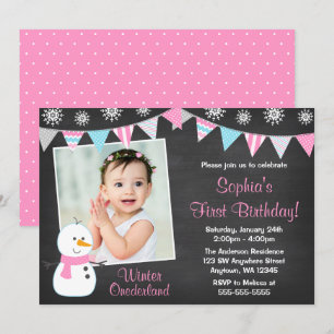 Invitation Winter Onederland Snowman Chalkboard 1er anniversa