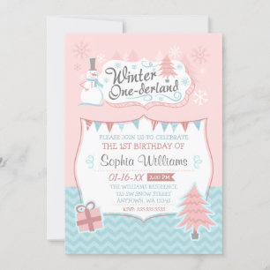 Invitation Winter Onederland Snowman Girl 1er anniversaire