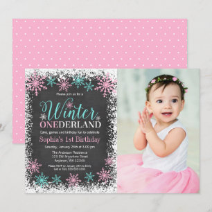 Invitation Winter ONEderland Tableau Craie Bleu Turquoise 1er