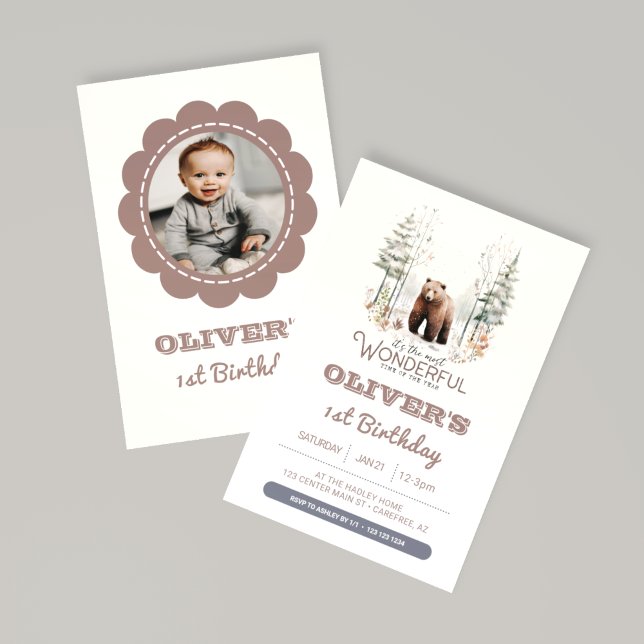Invitation Winter Onederland Woodland Anniversaire de enfant  (Créateur téléchargé)