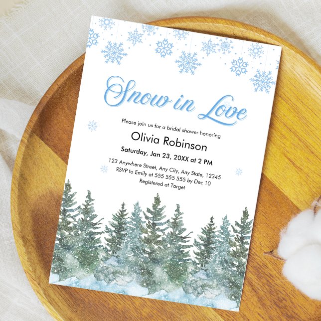 Invitation Winter Pine Snow in Love Snowflakes Bridal Shower (Winter Pine Trees Snow in Love Snowflakes Bridal Shower Invitation )