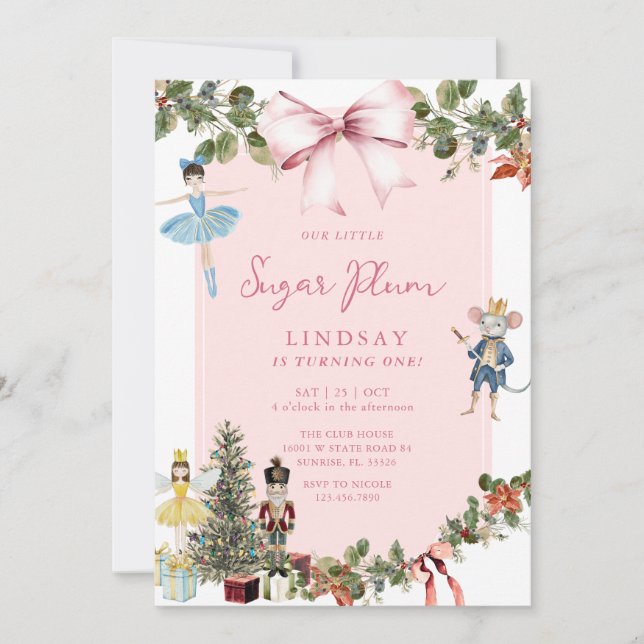 Invitation Winter Pink Bow Nutcracker Ballet Anniversaire (Devant)