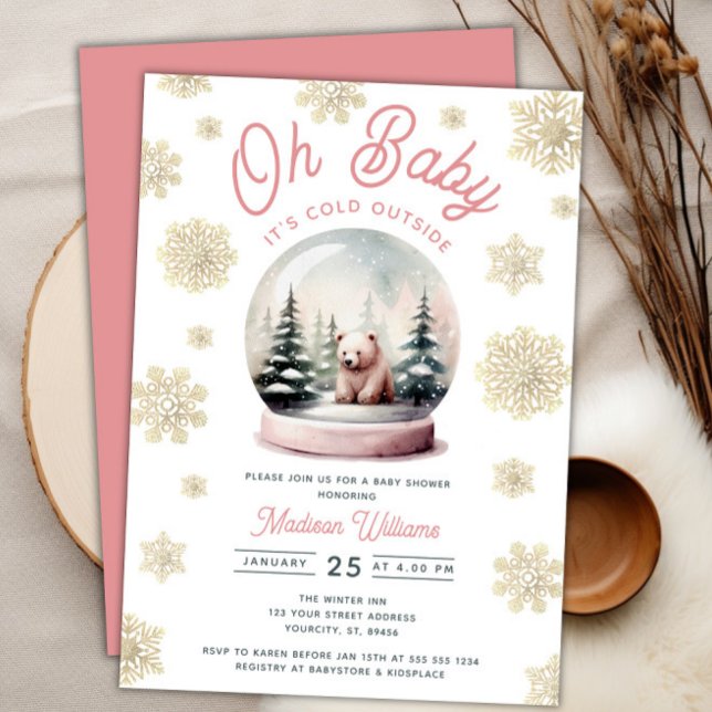 Invitation Winter Pink Il fait froid à l'extérieur du Baby sh (Winter Pink It's Cold Outside Forest Baby Shower Invitation)