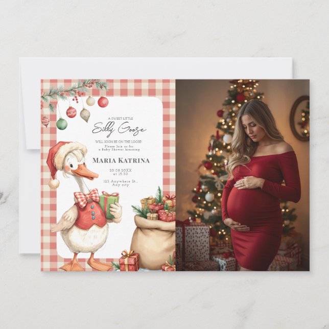Invitation Winter Red Christmas Silly Goose Baby Shower (Devant)