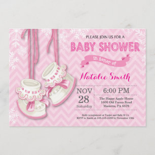Invitation Winter Rose Chaussures fille Baby shower Invitatio