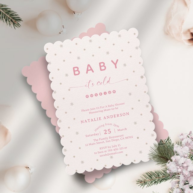 Invitation Winter Soft Rose Il fait froid dehors Baby shower (Winter Soft Pink It's Cold Outside Baby Shower Invitation)