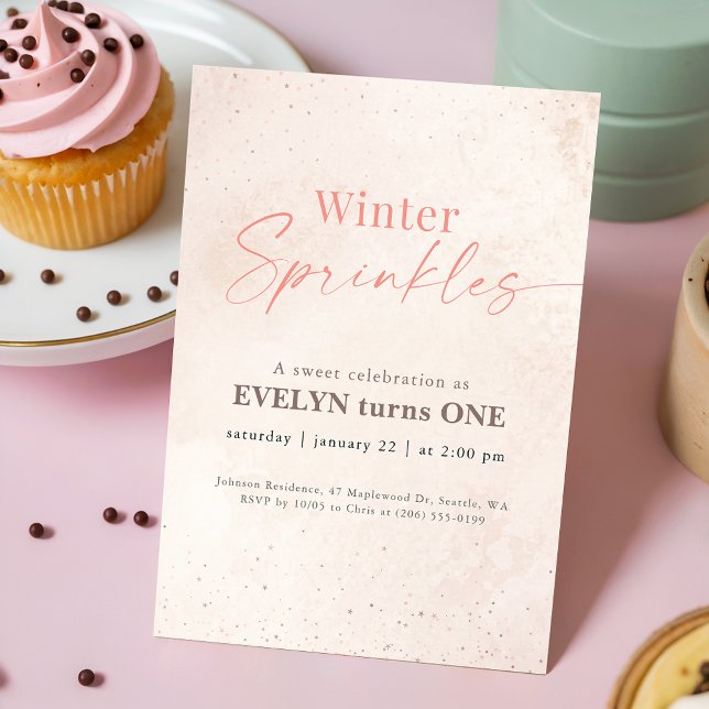 Invitation Winter Sprinkles Pink Glitter Baby 1st Birthday (Créateur téléchargé)