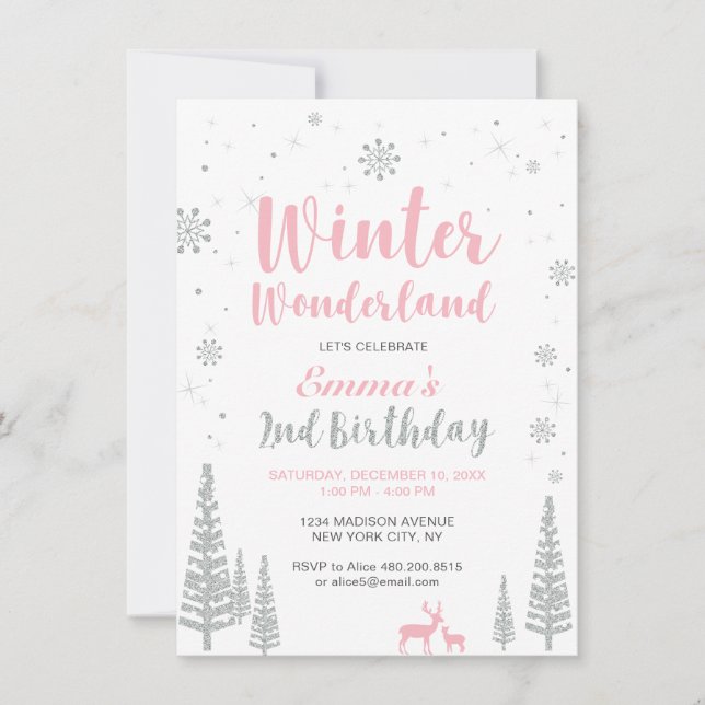 Invitation Winter Wonderland 2e Anniversaire Invitation, Girl (Devant)