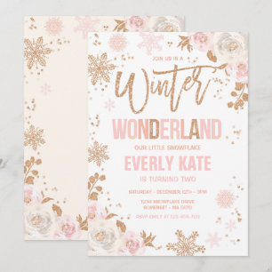 Invitation Winter Wonderland Anniversaire Rose Or Et Rose