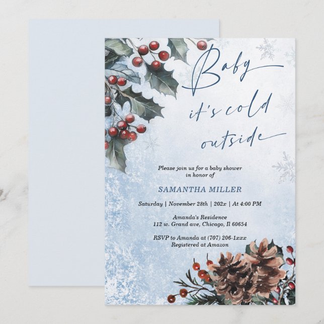 Invitation Winter Wonderland Baby shower (Devant / Derrière)