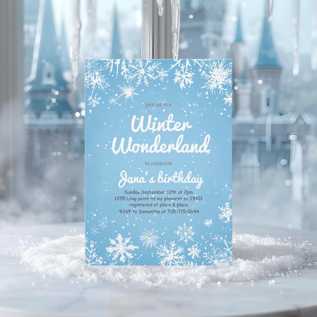 Invitation Winter Wonderland Birthday Blue Snowflake (Créateur téléchargé)