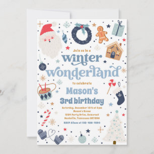Invitation Winter Wonderland Bleu Noël fête d'anniversaire