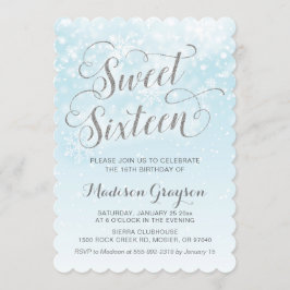 Invitation Winter Wonderland Blue Girl Seize 16e anniversaire