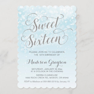 Invitation Winter Wonderland Blue Girl Seize 16e anniversaire