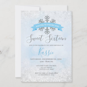 Invitation Winter Wonderland Blue Silver Sweet 16 Anniversair