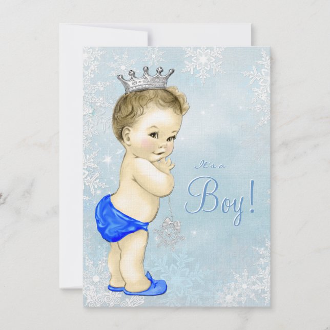 Invitation Winter Wonderland Boys Blue Snowflake Baby shower (Devant)