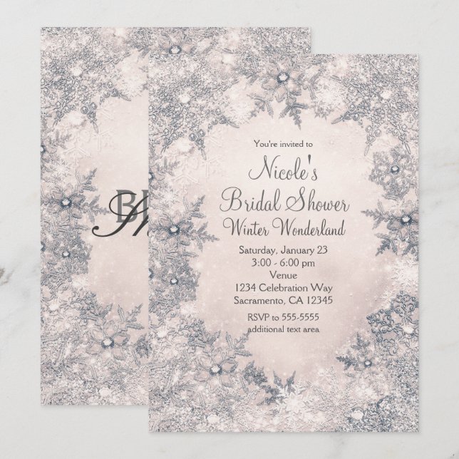 Invitation Winter Wonderland Crème Blanc Élégant Snowflakes (Devant / Derrière)