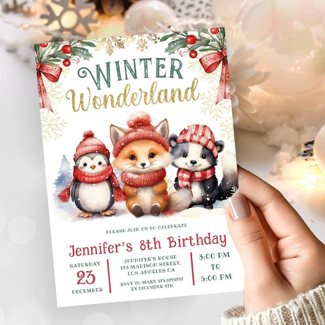 Invitation Winter Wonderland Cute Snow Animaux 8e anniversair (Créateur téléchargé)