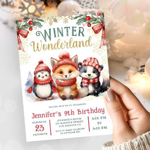 Invitation Winter Wonderland Cute Snow Animaux 9e anniversair