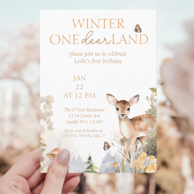 Invitation Winter Wonderland Deer Premier anniversaire (Créateur téléchargé)