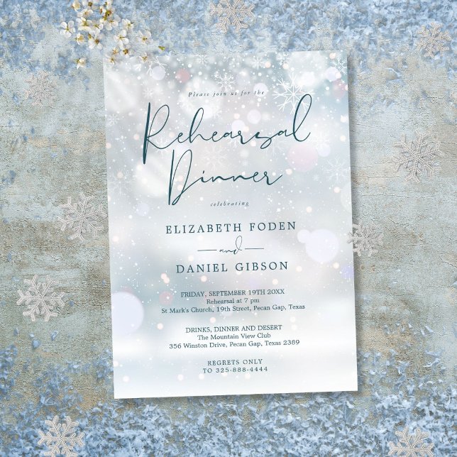 Invitation Winter Wonderland Dîner de répétition de neige (Winter Wonderland Snow Rehearsal Dinner Invitation)