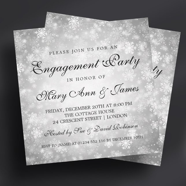 Invitation Winter Wonderland Élégant fiançailles d'engagement (Winter Wonderland Elegant Engagement Party Silver Invitation)