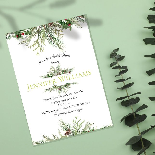 Invitation Winter Wonderland Frame Wreath Berry Fête des mari (Créateur téléchargé)