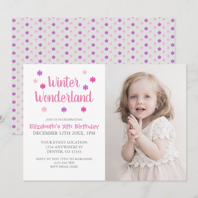 Invitation Winter Wonderland Girl Anniversaire (Devant / Derrière)