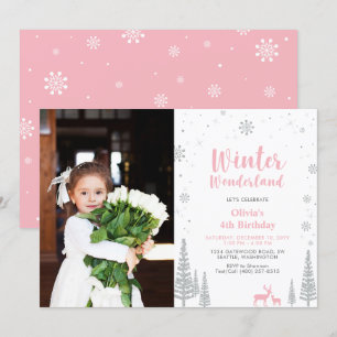 Invitation Winter Wonderland Girl Photo Anniversaire Invitati