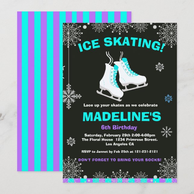 Invitation Winter Wonderland Ice Ski Chalkboard Anniversaire (Devant / Derrière)