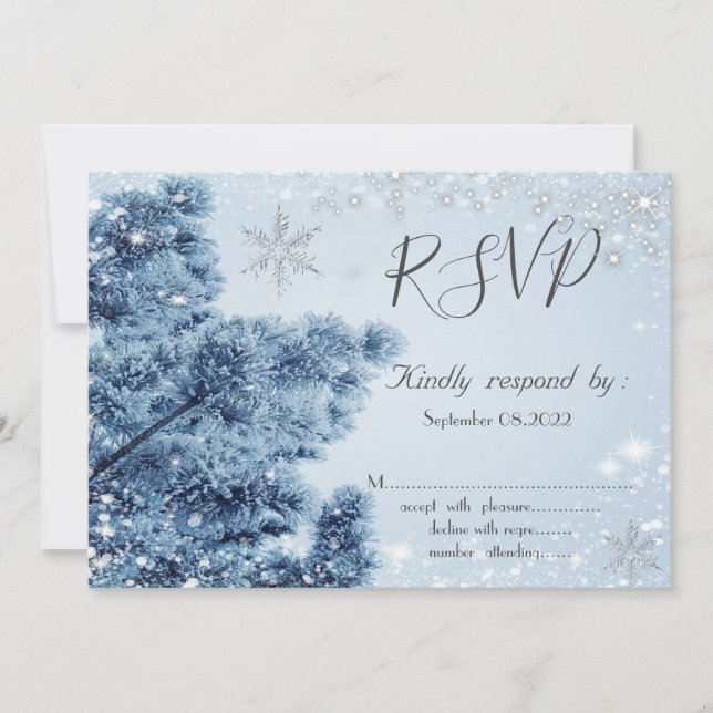 Invitation Winter Wonderland, Neige, Snowflakes RSVP (Devant)