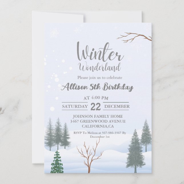 Invitation Winter Wonderland Noël Anniversaire Fête (Devant)