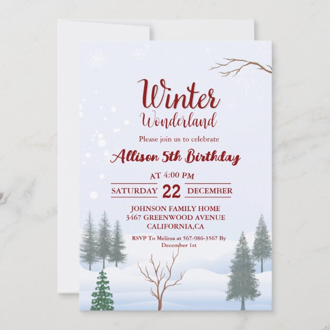 Invitation Winter Wonderland Noël Anniversaire Fête (Devant)