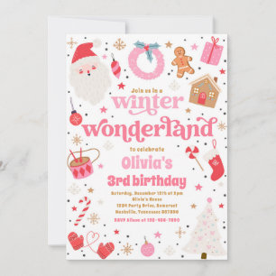 Invitation Winter Wonderland Pink Noël fête d'anniversaire