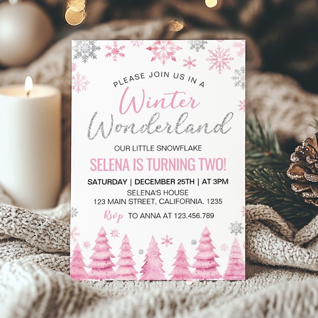 Invitation Winter Wonderland Pink Snowflake 2e anniversaire (Créateur téléchargé)