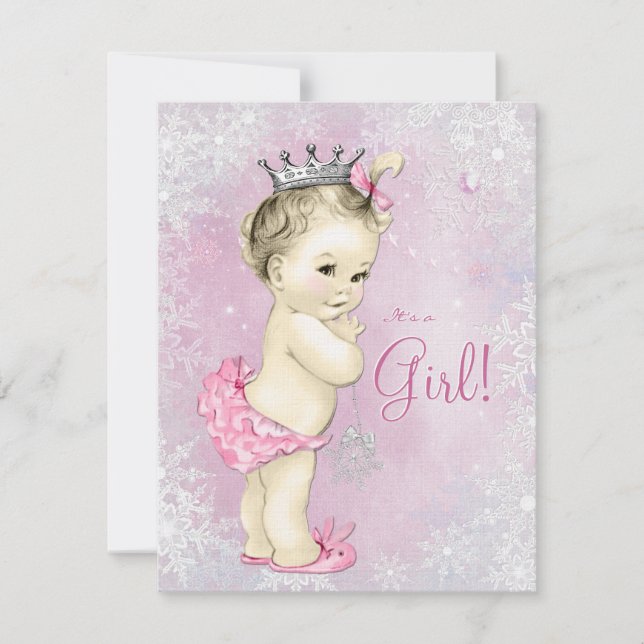 Invitation Winter Wonderland Pink Snowflake Baby shower (Devant)