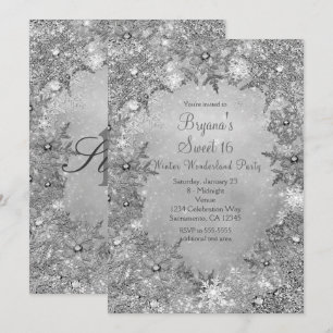 Invitation Winter Wonderland Pure Silver Élégants Snowflakes
