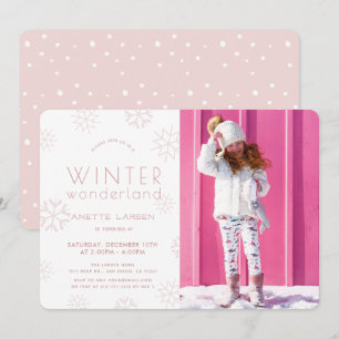 Invitation Winter Wonderland Rose Girl Photo Anniversaire