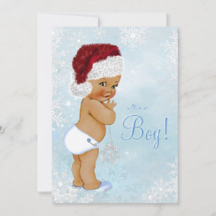 Invitation Winter Wonderland Santa Hat Ethnic Boy Baby shower