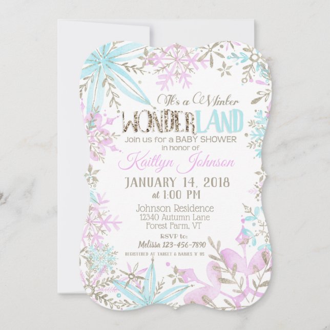 Invitation Winter Wonderland Snowflake Baby shower (Devant)